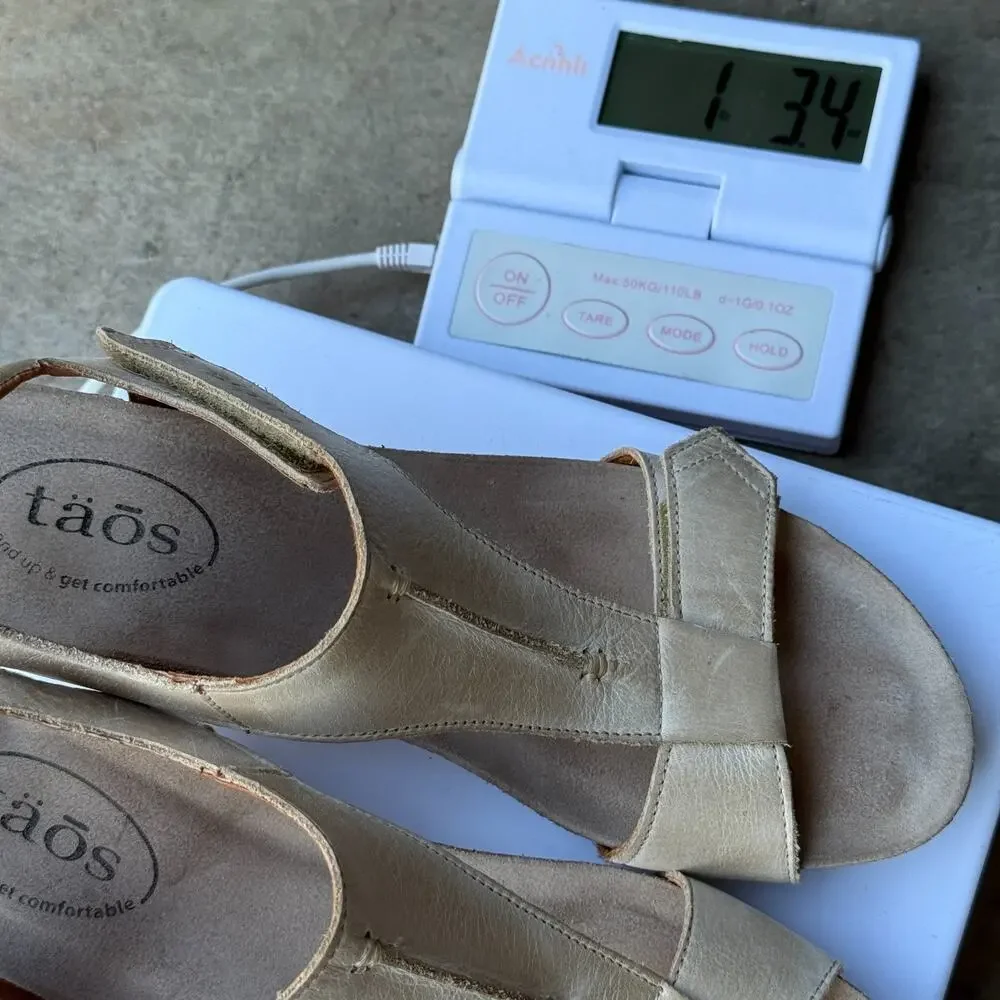 Taos Wedge Sandals Beige Leather Comfort Cork Hook Loop Casual Size 9.5 EU 40 - Picture 9 of 9